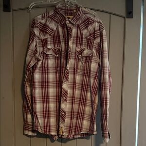 Men's Larry Mahan Red & Cream Pearl snap Western Shirt, XL